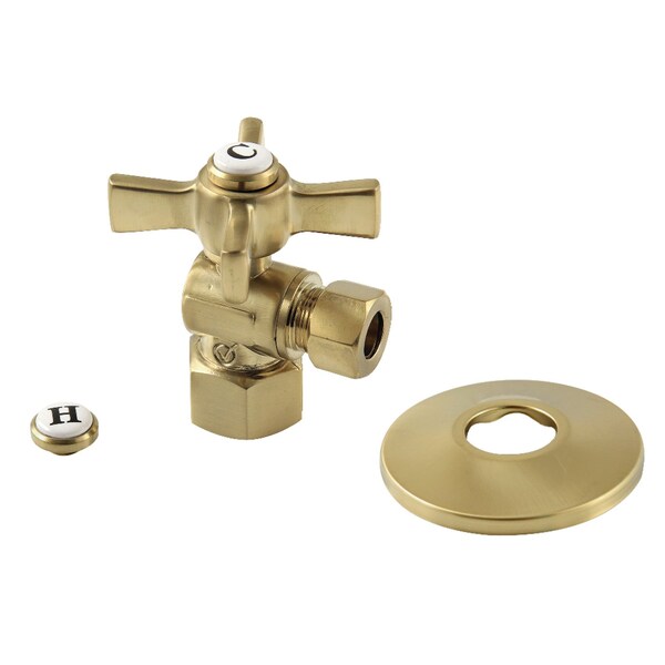12Inch FIP x 38Inch OD Comp QuarterTurn Angle Stop Valve with Flange, Brushed Brass